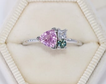 Custom Made Ombre Pink Trillion Sapphire Cluster Ring