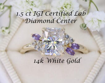 Gereserveerd. Op maat gemaakte 1,5 kt IGI Certified Lab Diamond Cluster Ombre-ring 14k witmassief goud