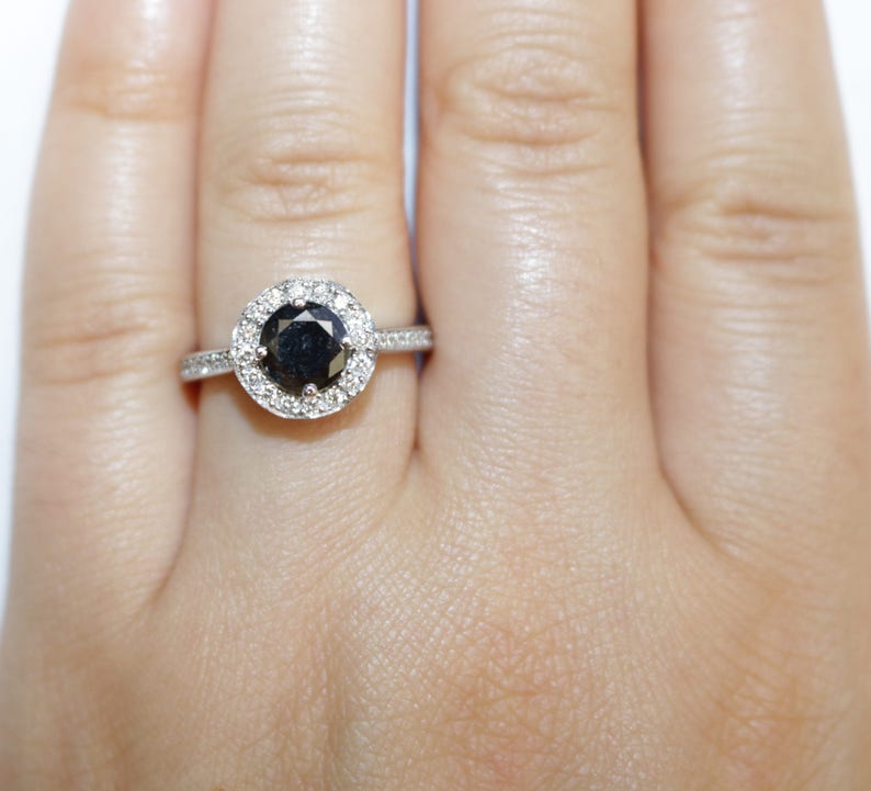 Black Diamond Engagement Ring Daisy Flower Engagement Ring Etsy