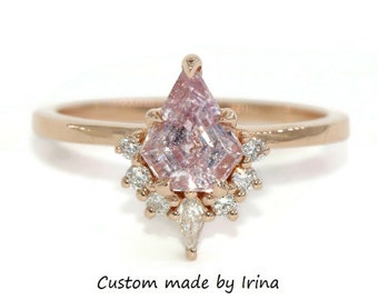 1.23 carat Shield Pink Sapphire and Kite Diamond Sunburst Engagement Ring