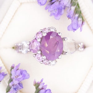 Ombré 2 carat Purple Pink Sapphire Half Moon Celestial Crescent Sapphire Ring by Irina