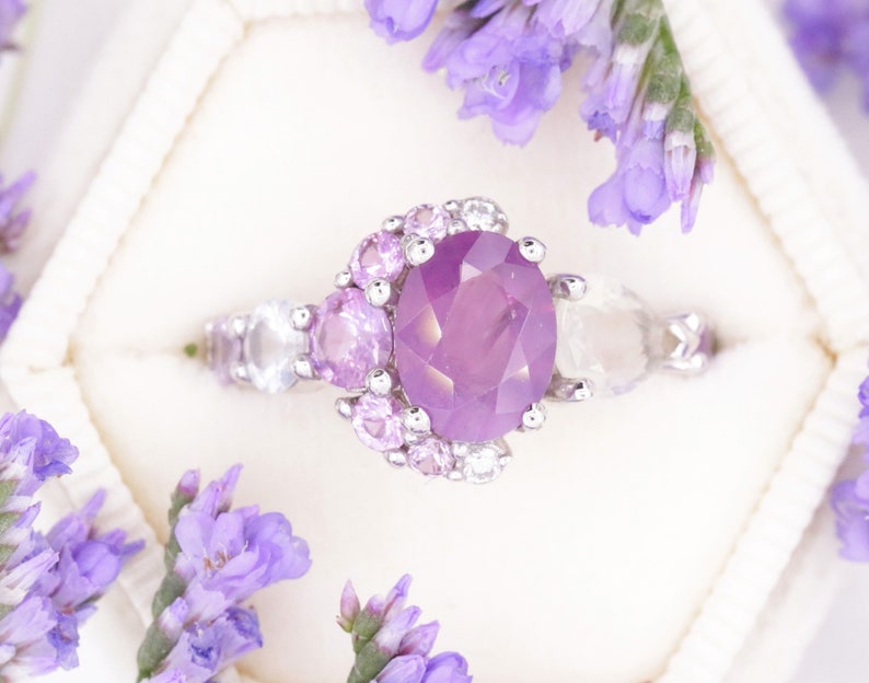 Ombré 2 carat Purple Pink Sapphire Half Moon Celestial Crescent Sapphire Ring by Irina