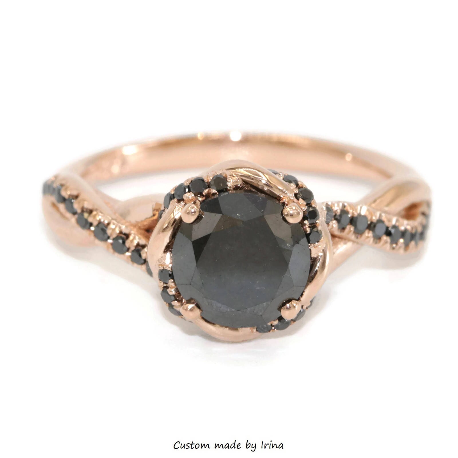 Black Hexagon Diamond Halo Engagement Ring With Custom Nesting Wedding Band  - Etsy