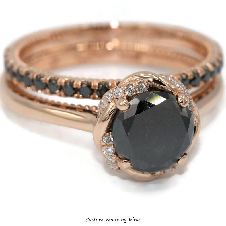 Black diamond wedding ring rose gold wedding ring bohemian Etsy