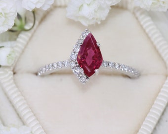 1 carat Kite Ruby Cluster One Of A Kind Ring with Half Diamond Halo