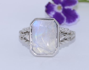 4.5 carat Low Profile Bezel Set Rainbow Moonstone Ring