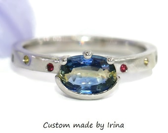 East West Oval Sapphire Cigar Ring with Mixed Setting Style