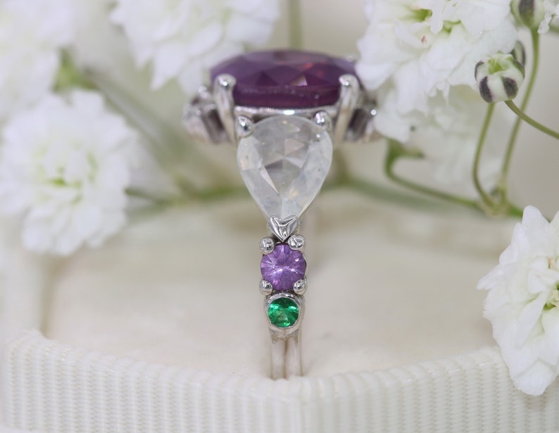 Oval Sapphire Crescent Ring, 2 carat Purple Pink Sapphire Half Moon Celestial Sapphire Ring by Irina