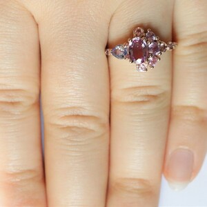 Cluster Celestial Half-Moon Crescent 1 carat Oval Pink Sapphire Engagement Ring by Irina