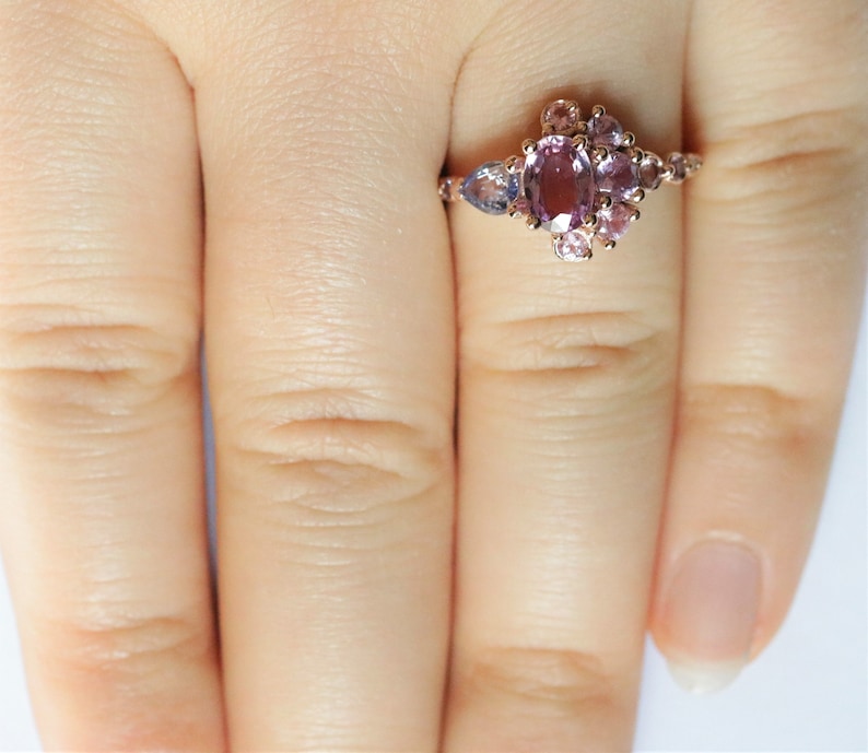 Cluster Celestial Half-Moon Crescent 1 carat Oval Pink Sapphire Engagement Ring by Irina