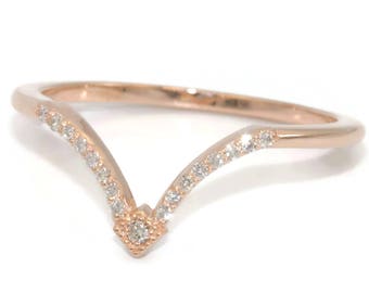 Flair Chevron Natural Diamond Wedding Ring 14k Solid Gold