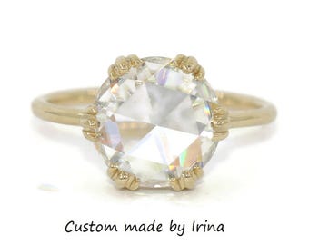 2 carat Rose Cut IGI Certified Lab Diamond Vintage Inspired Engagement Ring
