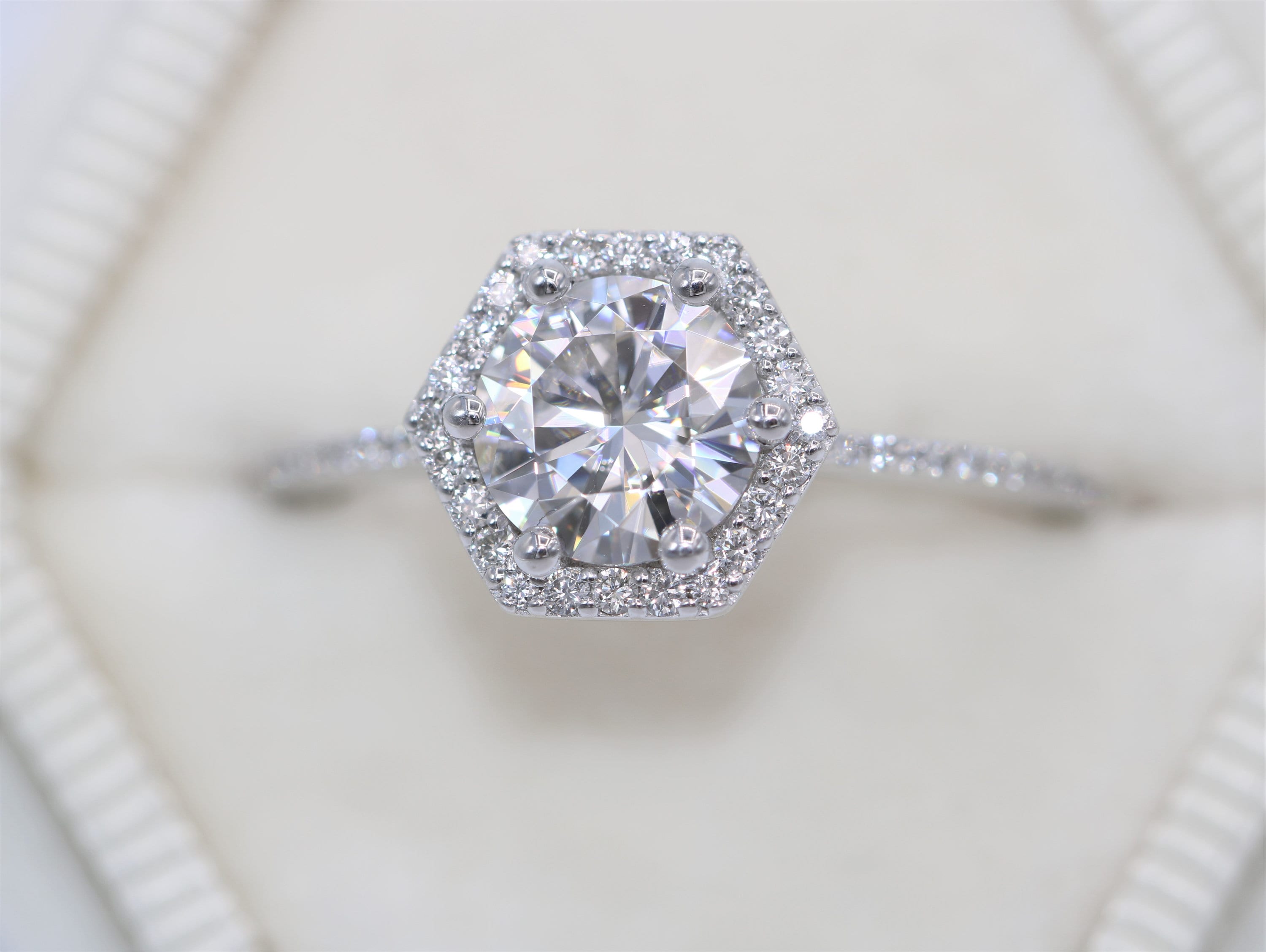 Hexagon Moissanite Engagement Ring by Irina
