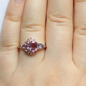 Cluster Celestial Half-Moon Crescent 1 carat Oval Pink Sapphire Engagement Ring