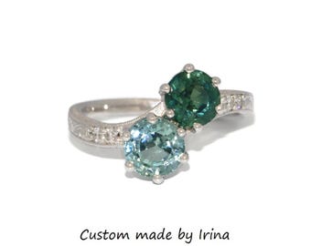 Hand Engraved Moi et Toi Ring with GIA Certified Montana Sapphire. Reserved for Michelle-payment # 9