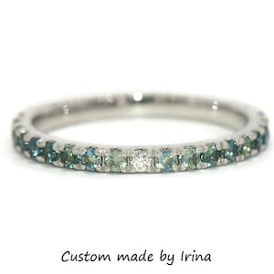 Ombre Blue Green Sapphires + Diamonds Wedding Band