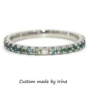 Ombre Blue Green Sapphires + Diamonds Wedding Band