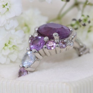 Ombré 2 carat Purple Pink Oval Sapphire Half Moon Celestial Crescent Sapphire Ring by Irina