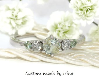 Unheated Pastel Natural Montana Sapphire 5 Stone Cluster Engagement Ring