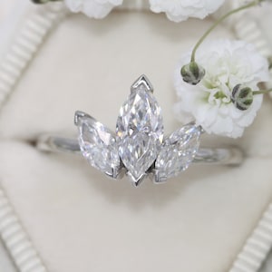 3 Stone Marquise Moissanite Engagement Ring