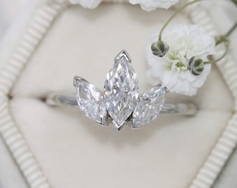 3 Stone Marquise Moissanite Engagement Ring