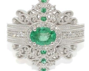 Emerald Edwardian Engagement Rings Set by Irina