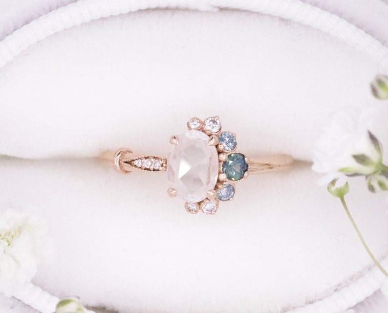 Ethereal Fairytale Engagement Ring Half Moon Crescent Halo Etsy