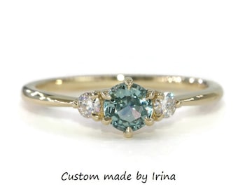 High Quality 3 Stone Round Montana Sapphire Engagement Ring Custom Made