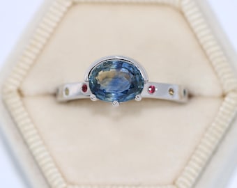 Oval East West 1.6 ct Natural Sapphire Cigar Ring Custom-Made 14k Solid Gold