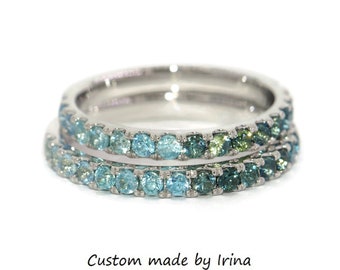 Gradient Ombre Teal Blue Green Sapphires Half Eternity Wedding Ring