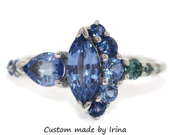 1 carat Blue Marquise Sapphire Cluster Engagement Ring