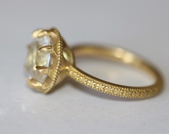 Custom Made Flower Engraved Vintage Style Inspired Rustic Pattern Ring 14k Solid Gold