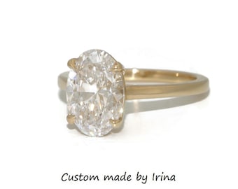 Cathedral 3 carat IGI Certified Oval Lab Diamond 4 Eagle Claw Prongs Engagement Ring
