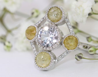 Art Deco Vintage Style Inspired 14k White Gold Diamond Ring