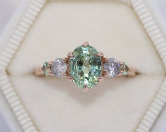 2 carat Green Sapphire Five Stone Custom Engagement Ring