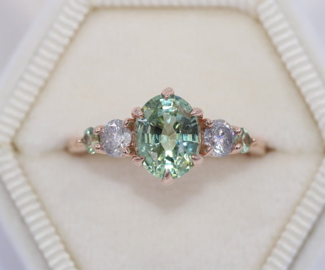 Oval Cut Mint Green Sapphire Ring - Clementine – Sunday Island Jewelry