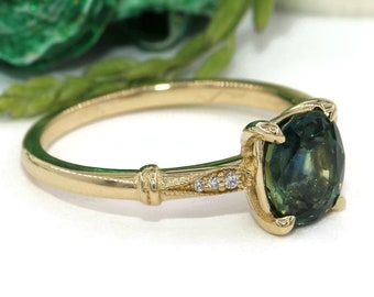 Edwardian Style Inspired Blue Green Mermaid Sapphire Ring