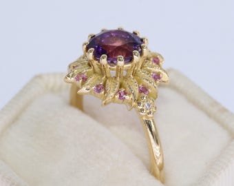 Nature Inspired Flower Engraved Petals Ring 14k Solid Gold