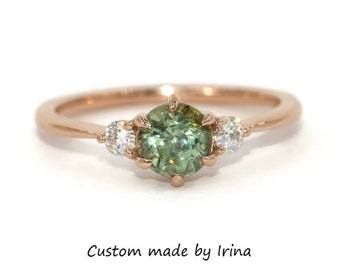3 Stone Round Montana Sapphire Engagement Ring
