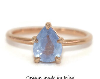 1 ct Sky Blue Pear Natural Sapphire Classic Solitaire Engagement Ring