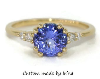 Custom 5 Stone 1.3 carat Natural Tanzanite and Diamond Engagement Ring