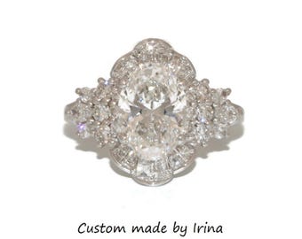 Art Deco 2 ct Oval Lab Diamond Engagement Ring