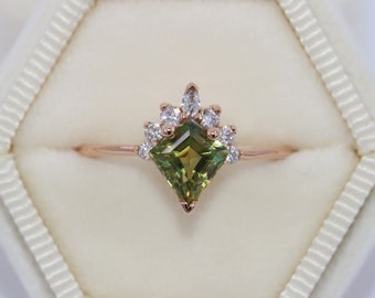 1.5 carat Custom Made Kite Sapphire Sunburst Geometric Engagement Ring