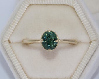 1.27 carat Unheated Blue Green Natural Sapphire 14k Yellow Gold Engagement Ring