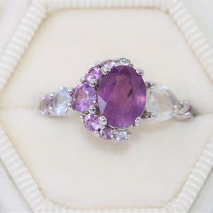 Cluster Oval Crescent 1.8 carat Purple Pink Ombré Half Moon Sapphire Ring