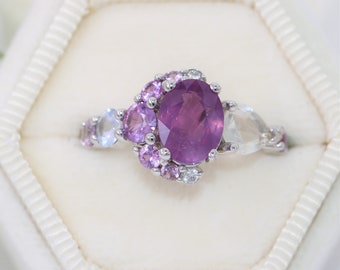 Cluster Oval Crescent 1.8 carat Purple Pink Ombré Half Moon Sapphire Ring