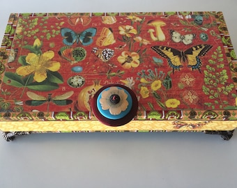 Botanical Decorative Box Jewelery Box Altered Cigar Box Embellished Box Jewelery Keepsake