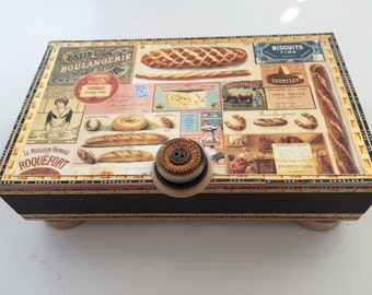 Boulangerie  French Bread & Cheese Decorative Box Jewelery Box Keepsake Box Storage Box