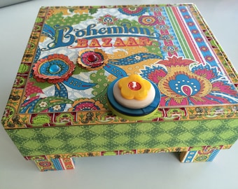 Joyero retro Boho Rhapsody, caja de recuerdos, caja de puros decorativa y alterada