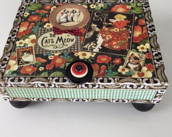 Caja de puros decorada con maullidos de gato, caja de almacenamiento de joyas con adornos alterados